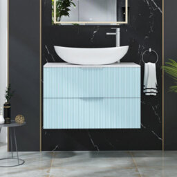 Royal Bathrooms Evora 800mm Powder Blue Fluted Wall Hung Countertop Vanity Unit 2 Drawer With Cesar Basin - thumbnail 1