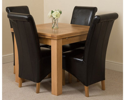That's Furniture Richmond 90Cm - 150Cm Square Oak Extending Dining Table And 4 Chairs Dining Set With Montana Black Leather Chairs - image 1