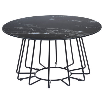 Beliani Coffee Table Bernie Tempered Glass Black Marble - image 1