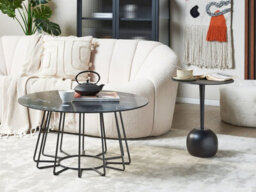 Beliani Coffee Table Bernie Tempered Glass Black Marble - thumbnail 2