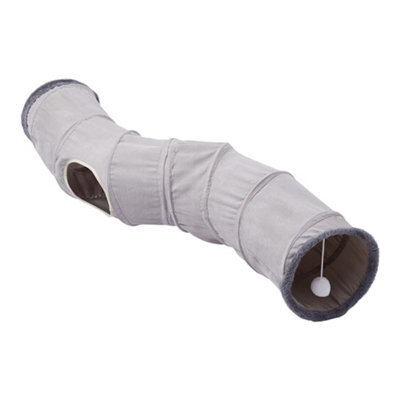 Thehotsale Grey Long S-Shape Collapsible Cat Play Tunnel With Hanging Ball, 117Cm W X 26Cm H - image 1