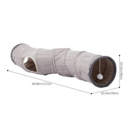 Thehotsale Grey Long S-Shape Collapsible Cat Play Tunnel With Hanging Ball, 117Cm W X 26Cm H - thumbnail 6