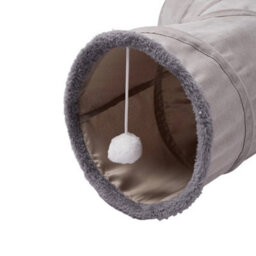 Thehotsale Grey Long S-Shape Collapsible Cat Play Tunnel With Hanging Ball, 117Cm W X 26Cm H - thumbnail 5