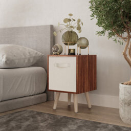 Urbn-Living Urbnliving 51Cm Height Teak Wooden Cube Storage Bookcase Cream Inserts Scandinavian Pine Legs - thumbnail 1