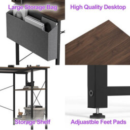 Bexevue Dark Walnut L Shaped 120X70Cm Led Computer Gaming Desk With Power Outlets Shelves And Storage Bag - thumbnail 7