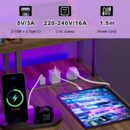 Bexevue Dark Walnut L Shaped 120X70Cm Led Computer Gaming Desk With Power Outlets Shelves And Storage Bag - thumbnail 5