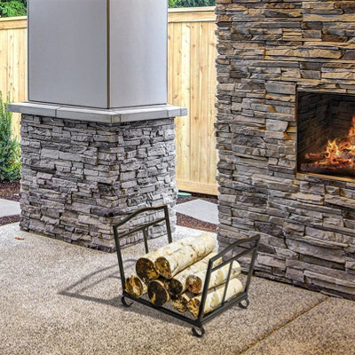 Outsunny Foldable Firewood Log Holder Wood Storage Rack Outdoor Indoor, Black