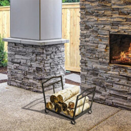 Outsunny Foldable Firewood Log Holder Wood Storage Rack Outdoor Indoor, Black - thumbnail 1