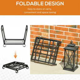Outsunny Foldable Firewood Log Holder Wood Storage Rack Outdoor Indoor, Black - thumbnail 4