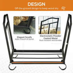 Outsunny Foldable Firewood Log Holder Wood Storage Rack Outdoor Indoor, Black - thumbnail 5