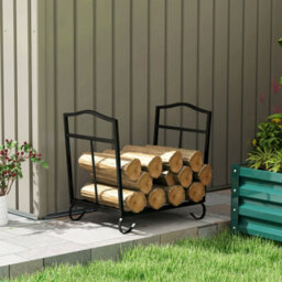 Outsunny Foldable Firewood Log Holder Wood Storage Rack Outdoor Indoor, Black - thumbnail 9