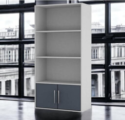 Urbn-Living Urbnliving 4 Tier Grey Wooden Bookcase Cupboard With Grey Metal Storage Shelving Display Cabinet