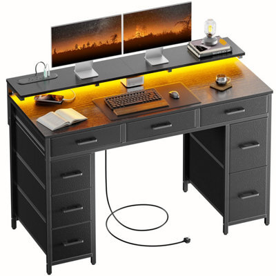 Precision Synergie Computer Desk With 8 Fabric Drawers, 120X50Cm Home Office Desk With Led & Power Outlets, Black - image 1