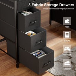 Precision Synergie Computer Desk With 8 Fabric Drawers, 120X50Cm Home Office Desk With Led & Power Outlets, Black - thumbnail 6