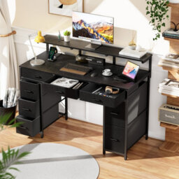 Precision Synergie Computer Desk With 8 Fabric Drawers, 120X50Cm Home Office Desk With Led & Power Outlets, Black - thumbnail 2