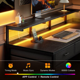 Precision Synergie Computer Desk With 8 Fabric Drawers, 120X50Cm Home Office Desk With Led & Power Outlets, Black - thumbnail 4