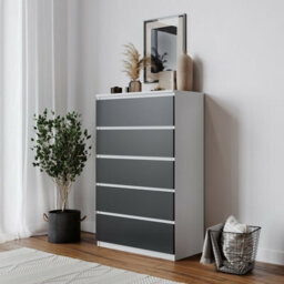 Urbn-Living Urbnliving Height 108.5Cm 5 Drawer Skagen Wooden Bedroom Chest Cabinet Colour White Carcass And Black Drawers No Handle Storage - thumbnail 2
