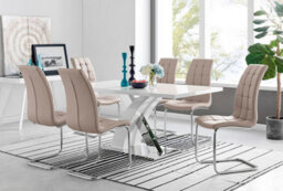 Furniturebox Uk Atlanta Modern Rectangle Chrome Metal High Gloss White Dining Table And 6 Cappuccino Beige Murano Chairs Set - thumbnail 1