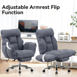 Grey Executive Office Chair Swivel Recliner Chair With Footrest Adjustable Backrest - thumbnail 2
