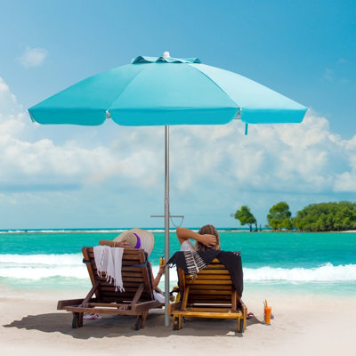 Costway 2M Patio Beach Umbrella Portable Sunshade Umbrella Upf 50+ With Sand Anchor - image 1