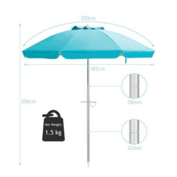 Costway 2M Patio Beach Umbrella Portable Sunshade Umbrella Upf 50+ With Sand Anchor - thumbnail 3