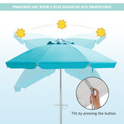 Costway 2M Patio Beach Umbrella Portable Sunshade Umbrella Upf 50+ With Sand Anchor - thumbnail 6
