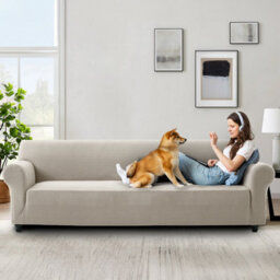 Ameha Spandex Sofa Cover Elasticated Bottom Luxury Living Room Beige 4 Seater 235 X 300 Cm Stretch Sofa Pet Protector - thumbnail 2