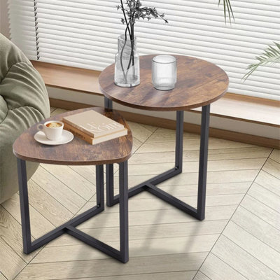 Living Room Nesting End Table Rustic Wood Metal Irregular Nested Table Side Desk - image 1