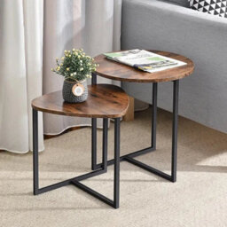 Living Room Nesting End Table Rustic Wood Metal Irregular Nested Table Side Desk - thumbnail 4