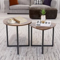Living Room Nesting End Table Rustic Wood Metal Irregular Nested Table Side Desk - thumbnail 5
