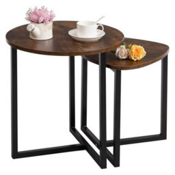 Living Room Nesting End Table Rustic Wood Metal Irregular Nested Table Side Desk - thumbnail 6