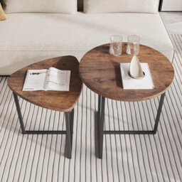 Living Room Nesting End Table Rustic Wood Metal Irregular Nested Table Side Desk - thumbnail 3