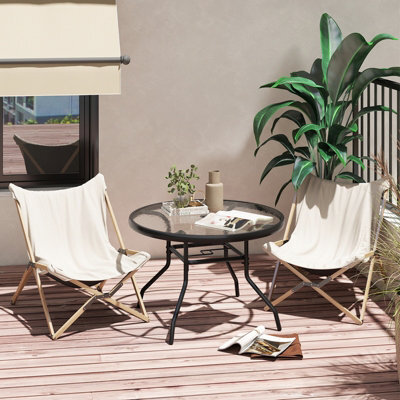 Costway Patio Side Table W/ Umbrella Hole Outdoor Round Bistro Table W/ Tempered Glass Top - image 1