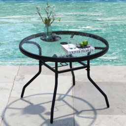 Costway Patio Side Table W/ Umbrella Hole Outdoor Round Bistro Table W/ Tempered Glass Top - thumbnail 4