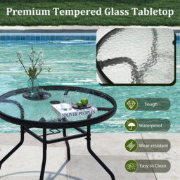 Costway Patio Side Table W/ Umbrella Hole Outdoor Round Bistro Table W/ Tempered Glass Top - thumbnail 7