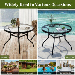 Costway Patio Side Table W/ Umbrella Hole Outdoor Round Bistro Table W/ Tempered Glass Top - thumbnail 6