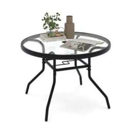 Costway Patio Side Table W/ Umbrella Hole Outdoor Round Bistro Table W/ Tempered Glass Top - thumbnail 2