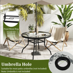 Costway Patio Side Table W/ Umbrella Hole Outdoor Round Bistro Table W/ Tempered Glass Top - thumbnail 9