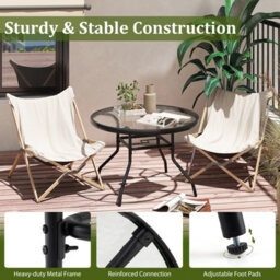 Costway Patio Side Table W/ Umbrella Hole Outdoor Round Bistro Table W/ Tempered Glass Top - thumbnail 8