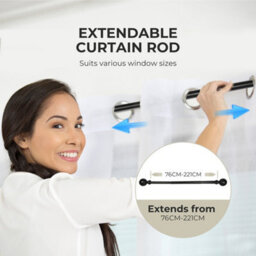 Marlow Black Steel Curtain Rod Set Extendable Adjustable With Quiet Operation - thumbnail 8