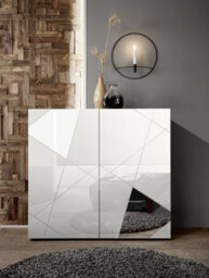 FurniComp LTD Furnicomp Giulia 2 Door White Gloss Tall Sideboard/highboard With Mirrors - thumbnail 1