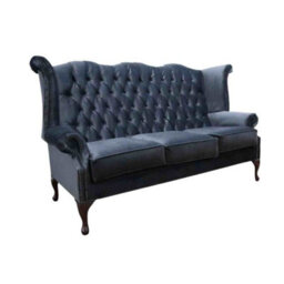 Chesterfield 3 Seater High Back Sofa Amalfi Charcoal Black Velvet Fabric In Queen Anne Style - thumbnail 2