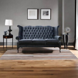 Chesterfield 3 Seater High Back Sofa Amalfi Charcoal Black Velvet Fabric In Queen Anne Style - thumbnail 5