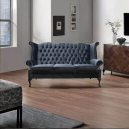 Chesterfield 3 Seater High Back Sofa Amalfi Charcoal Black Velvet Fabric In Queen Anne Style - thumbnail 4