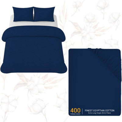 Pamposh Luxury 3Pc Egyptian Cotton Single Duvet Cover Set With Zipper, Corner Ties, Matching Pillowcase & Fitted Sheet Full Bedding Set - image 1
