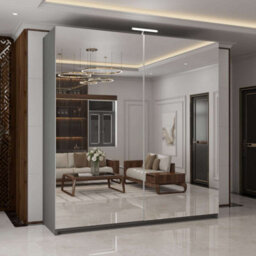 M N Furniture Ltd Modern 2 Or 3 Full Length Sliding Mirror Door - Bedroom Cabinet With Drawers Led Light 150Cm,200Cm,250Cm (Grey,150Cm)
