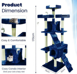 Wadan Cat Tree Tower With Condos, Ladder & Scratching Posts 170Cm Multilevel Cat Activity Centre For Large & Small Cats, Blue - thumbnail 2