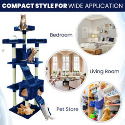 Wadan Cat Tree Tower With Condos, Ladder & Scratching Posts 170Cm Multilevel Cat Activity Centre For Large & Small Cats, Blue - thumbnail 4