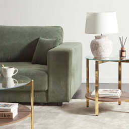 Wyld And Coco Gold Side Table With Tempered Glass Top And Wood-Knot Shelf, Diameter 50 Cm - thumbnail 2