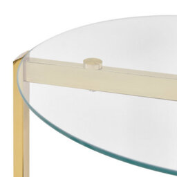 Wyld And Coco Gold Side Table With Tempered Glass Top And Wood-Knot Shelf, Diameter 50 Cm - thumbnail 3